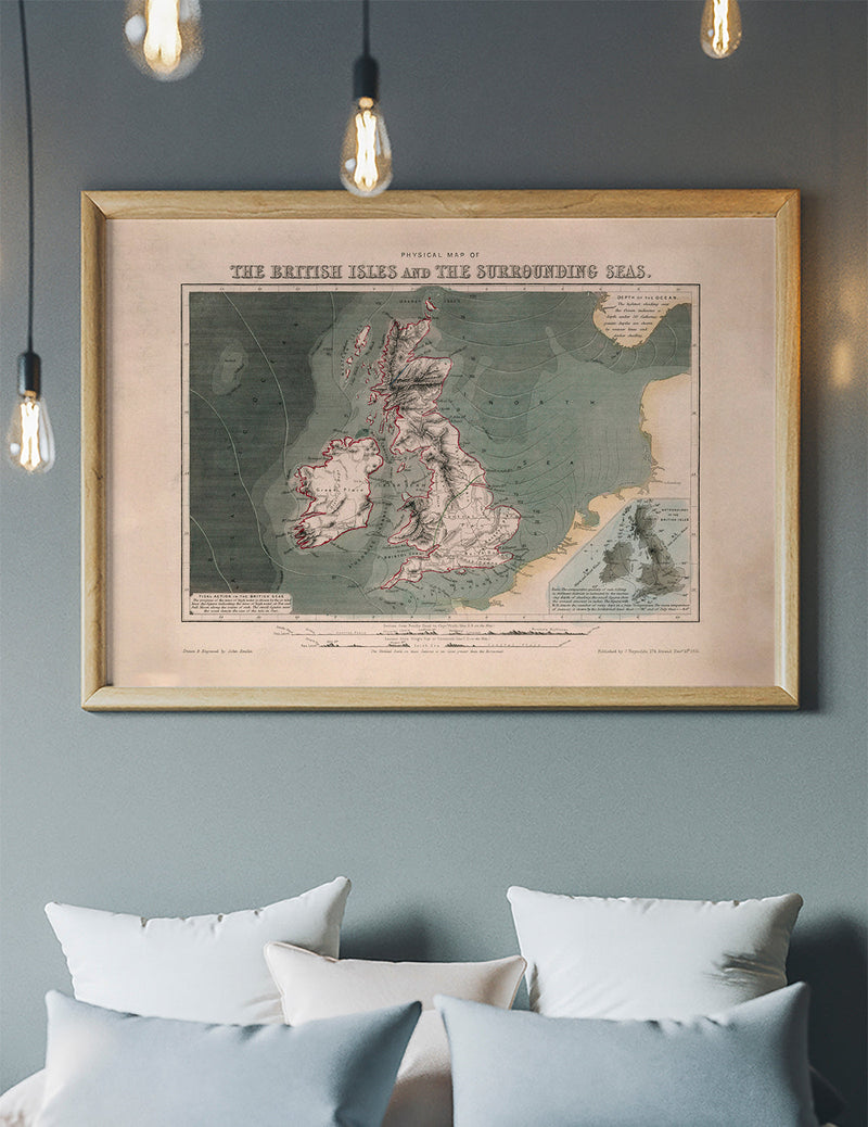 Physical map of the British Isles and the surrounding seas art print