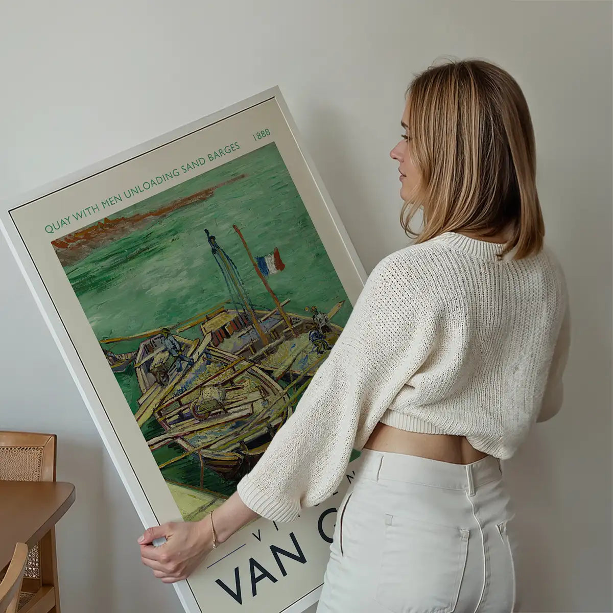 Vincent Van Gogh Quay with men unloading barges poster