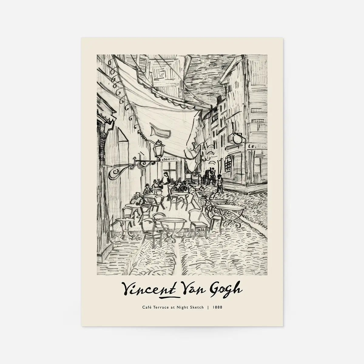 Vincent Van Gogh Pencil Sketch Poster Cafe Terrace 1888