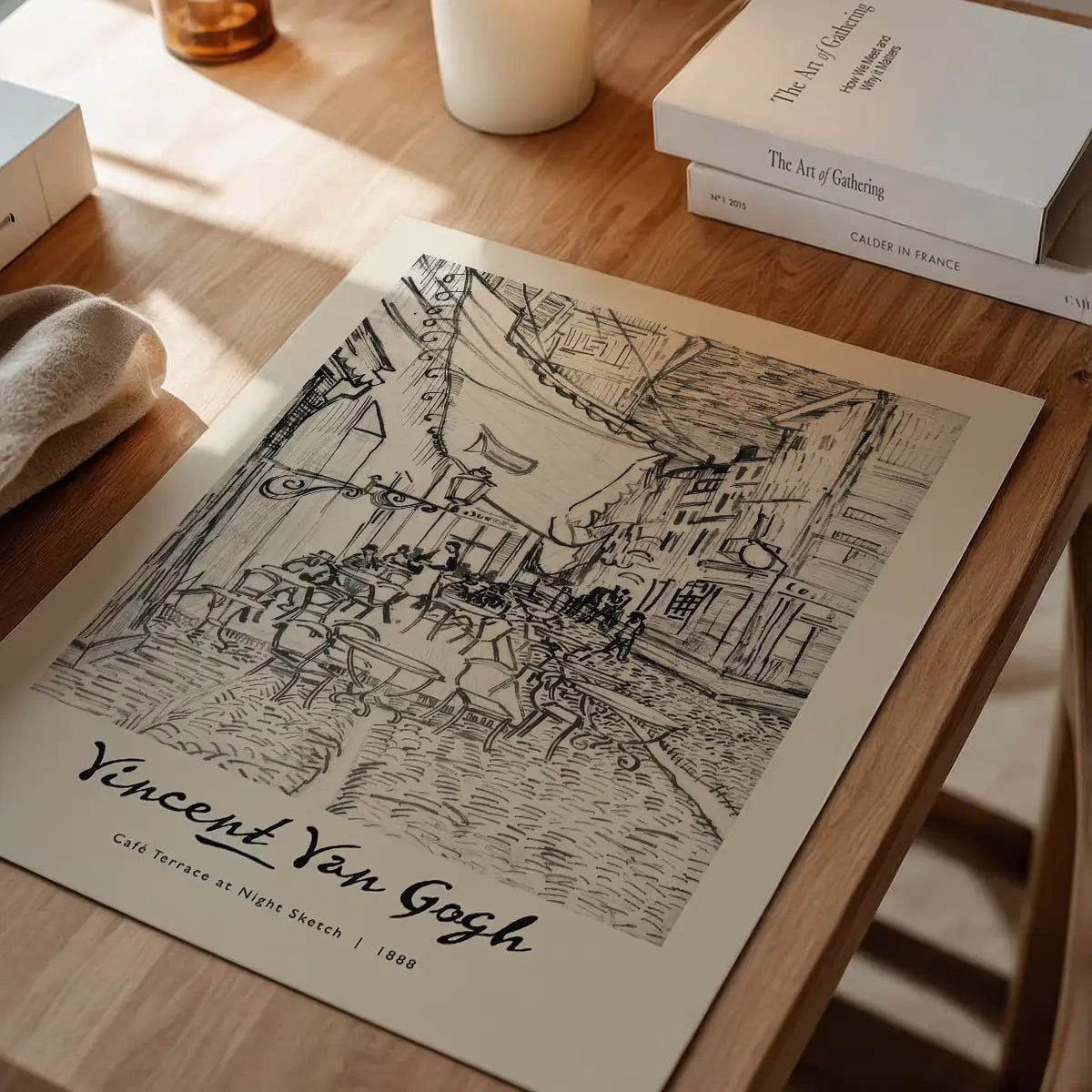 Vincent Van Gogh Pencil Sketch Poster Cafe Terrace 1888