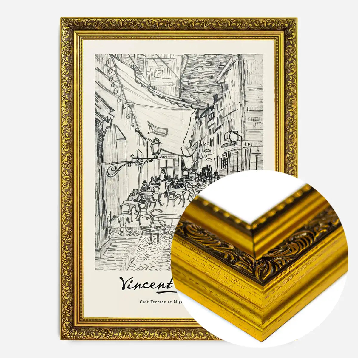 Vincent Van Gogh Pencil Sketch Poster Cafe Terrace 1888