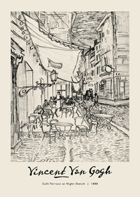 Vincent Van Gogh Pencil Sketch Poster Cafe Terrace 1888