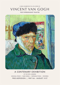 Vincent Van Gogh Self Portrait with bandaged ear centenary exhibition poster