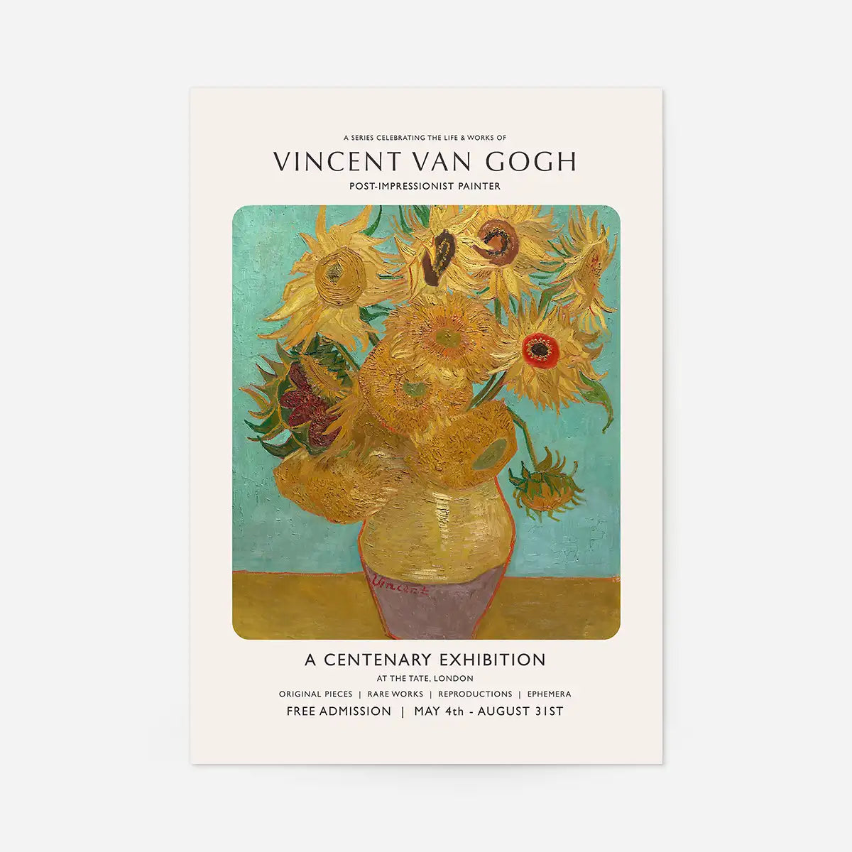 Vincent Van Gogh Sunflowers centenary exhibition poster