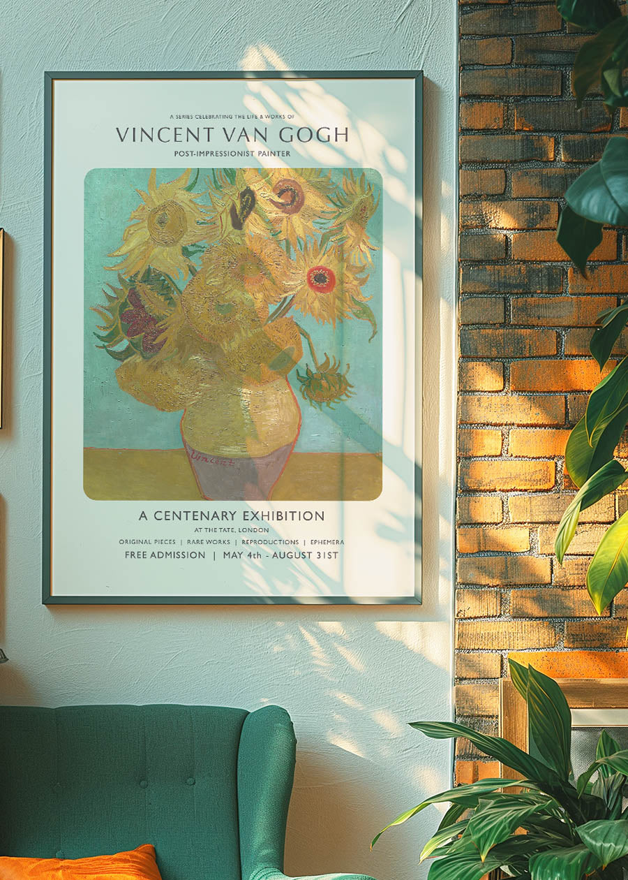Vincent Van Gogh Sunflowers centenary exhibition poster
