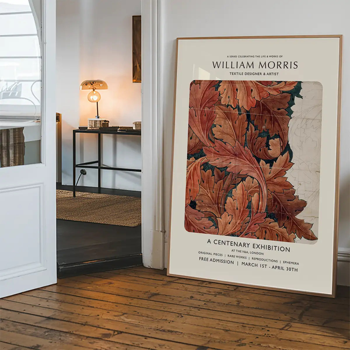 William Morris Leaves Sketch centenary exhibition poster