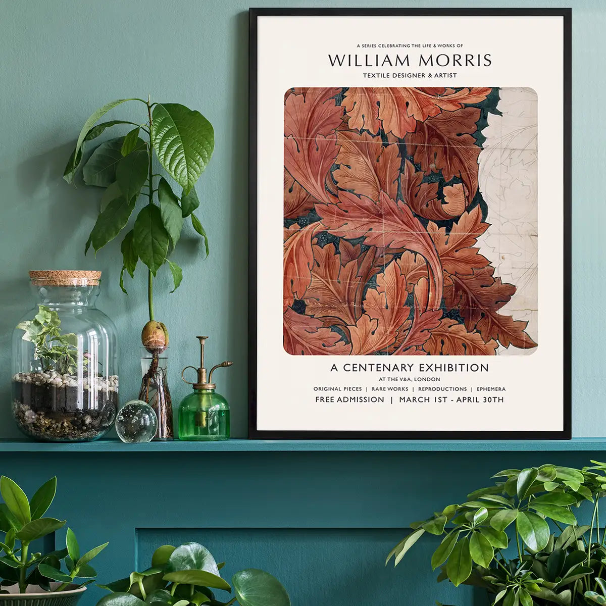William Morris Leaves Sketch centenary exhibition poster