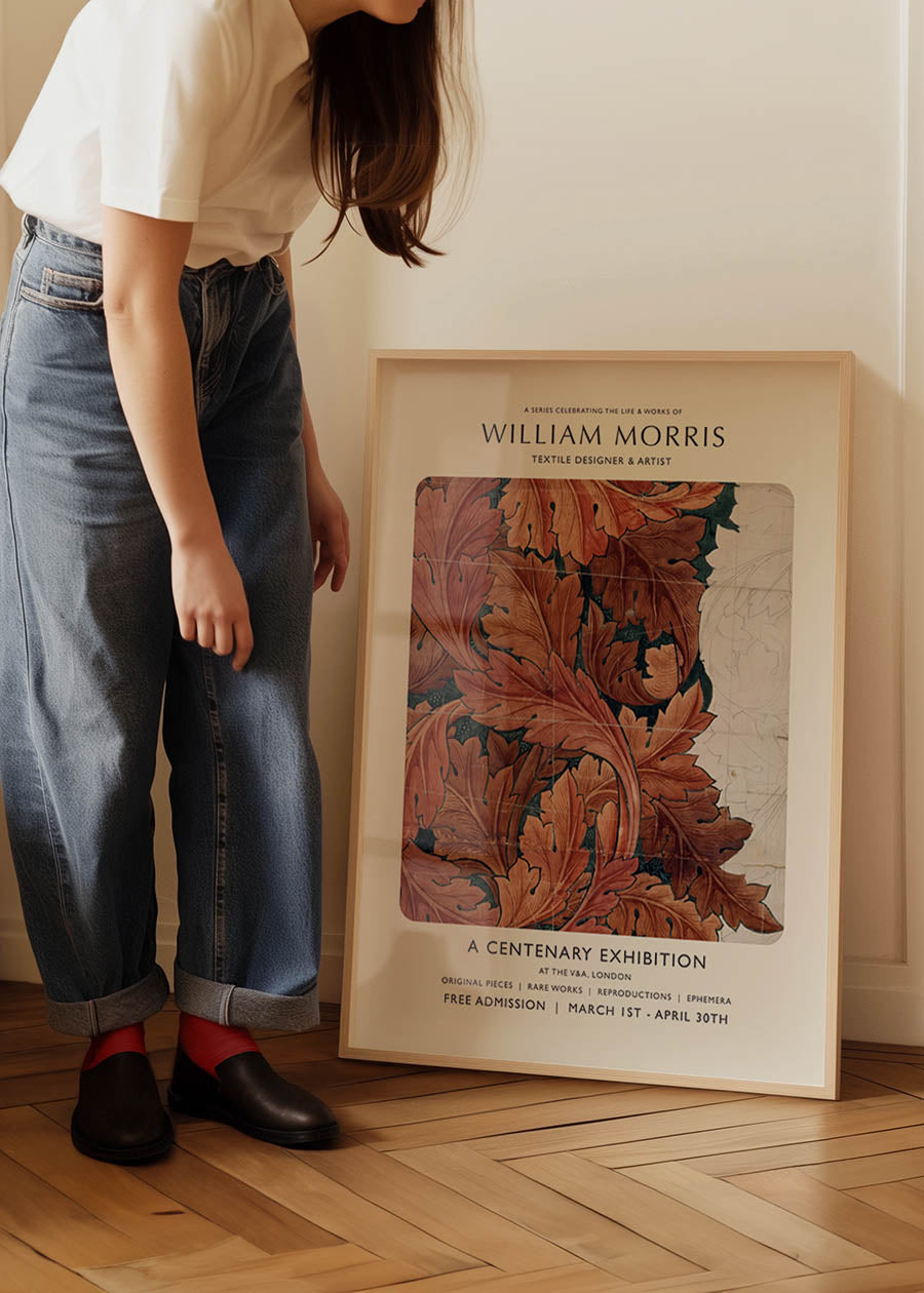 William Morris Leaves Sketch centenary exhibition poster