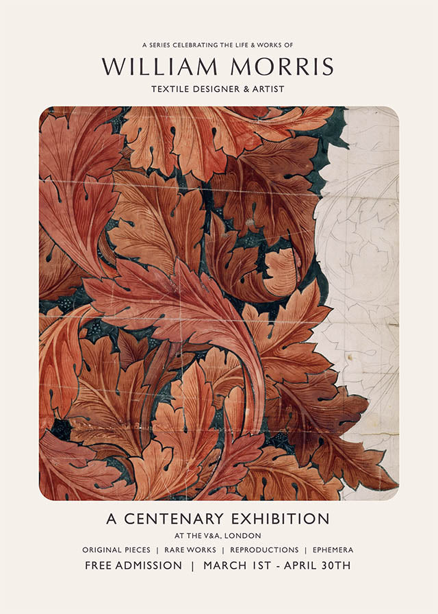 William Morris Leaves Sketch centenary exhibition poster