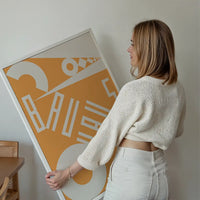 Bauhaus Sharp Angled Letters Orange Print