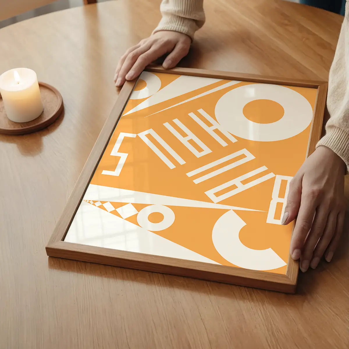 Bauhaus Sharp Angled Letters Orange Print