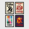 Set of 4 framed prints, vintage jazz concert posters: a "Nina & Miles" concert poster; an "Ella" concert poster; a "John Coltrane & Miles Davis" concert poster; and a "Billie Holiday" show poster — unframed