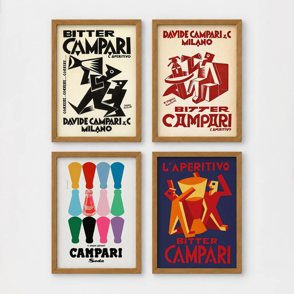 Set of 4 framed prints, vintage jazz concert posters: a "Nina & Miles" concert poster; an "Ella" concert poster; a "John Coltrane & Miles Davis" concert poster; and a "Billie Holiday" show poster — unframed