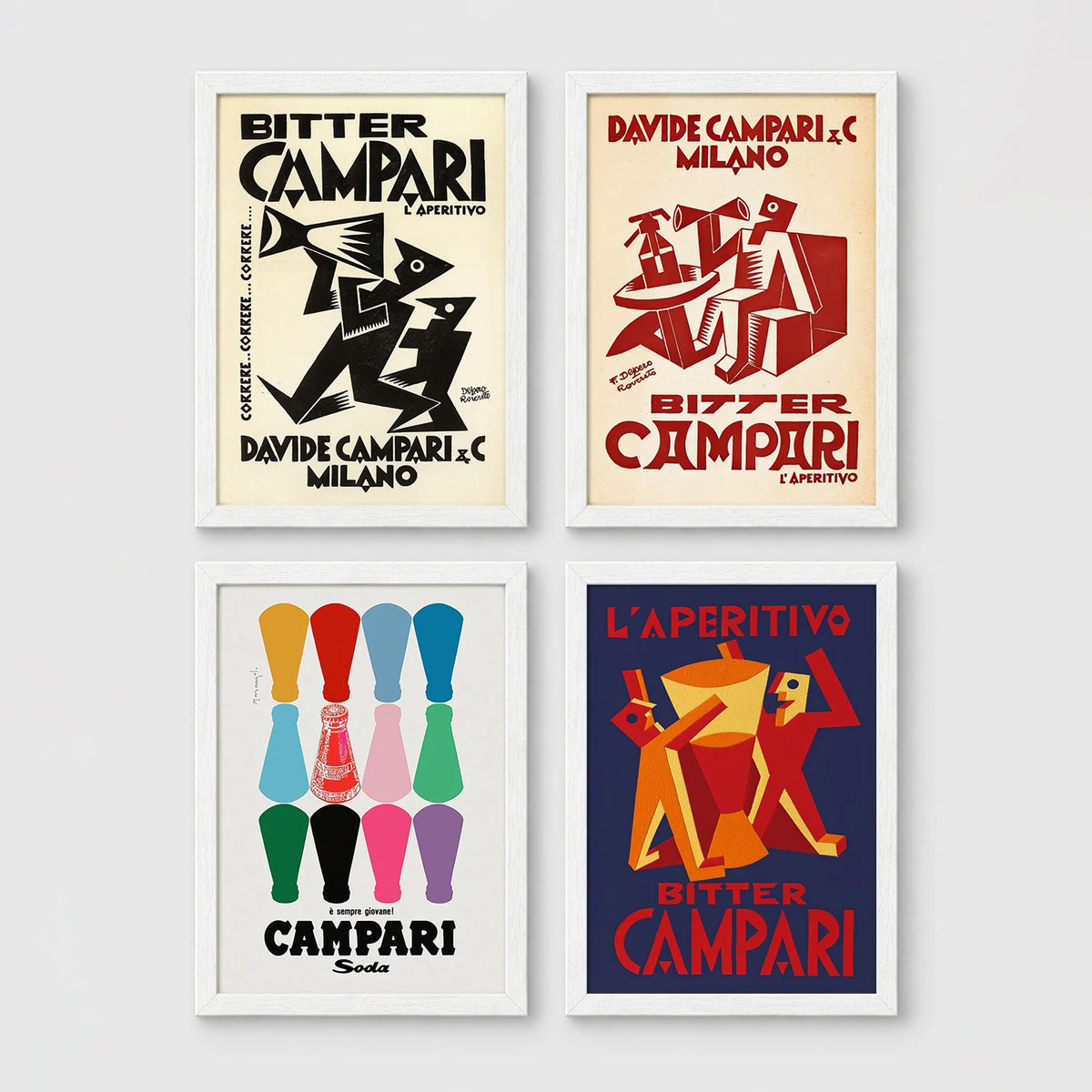 Set of 4 framed prints, vintage jazz concert posters: a "Nina & Miles" concert poster; an "Ella" concert poster; a "John Coltrane & Miles Davis" concert poster; and a "Billie Holiday" show poster — unframed