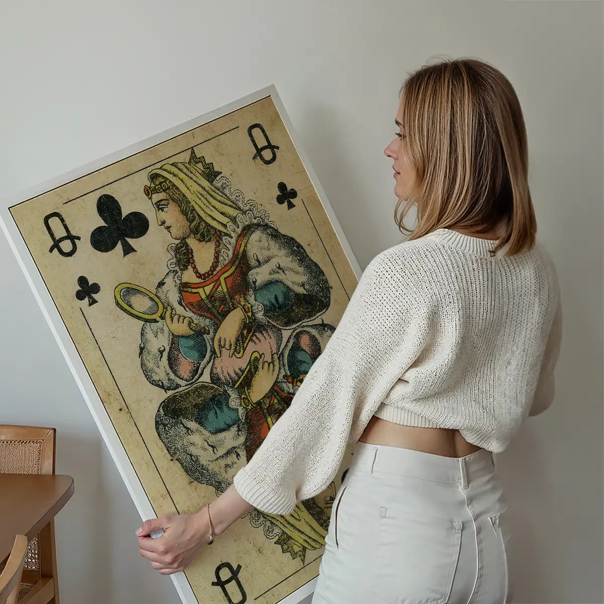 Vintage Playing Card Print - Queen of Clubs