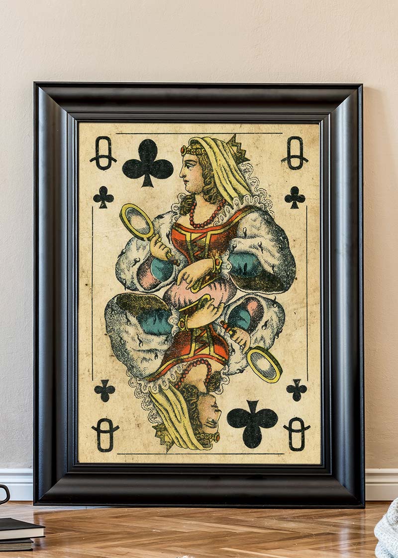 Vintage Playing Card Print - Queen of Clubs