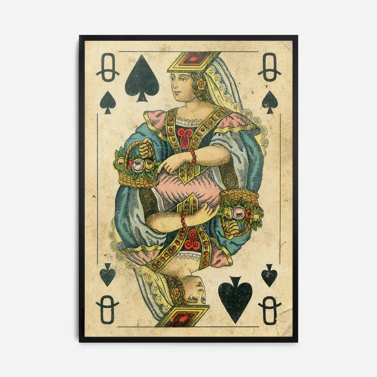 Vintage Playing Card Print - Queen of Spades