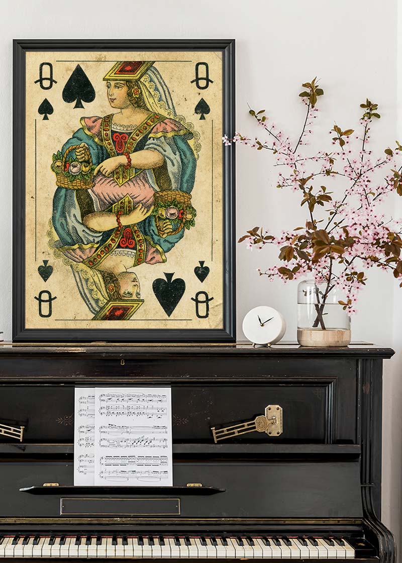 Vintage Playing Card Print - Queen of Spades
