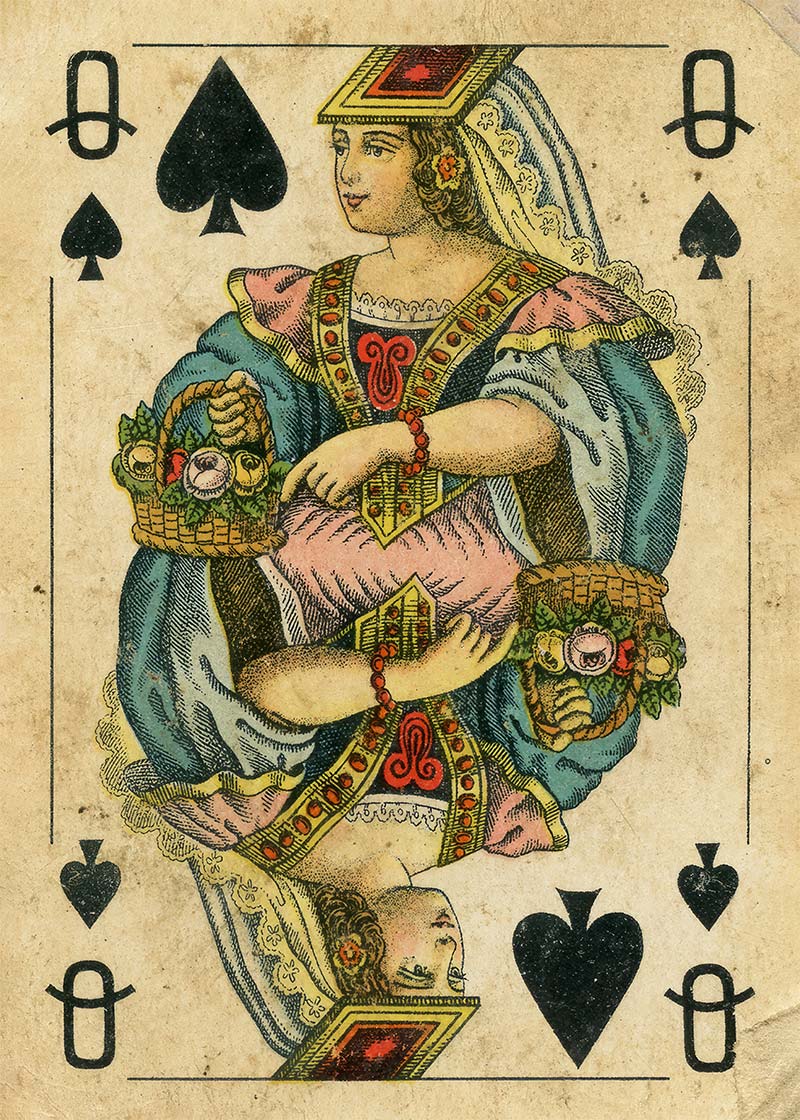 Vintage Playing Card Print - Queen of Spades Free Gift!