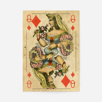 Vintage Playing Card Print - Queen of Diamonds
