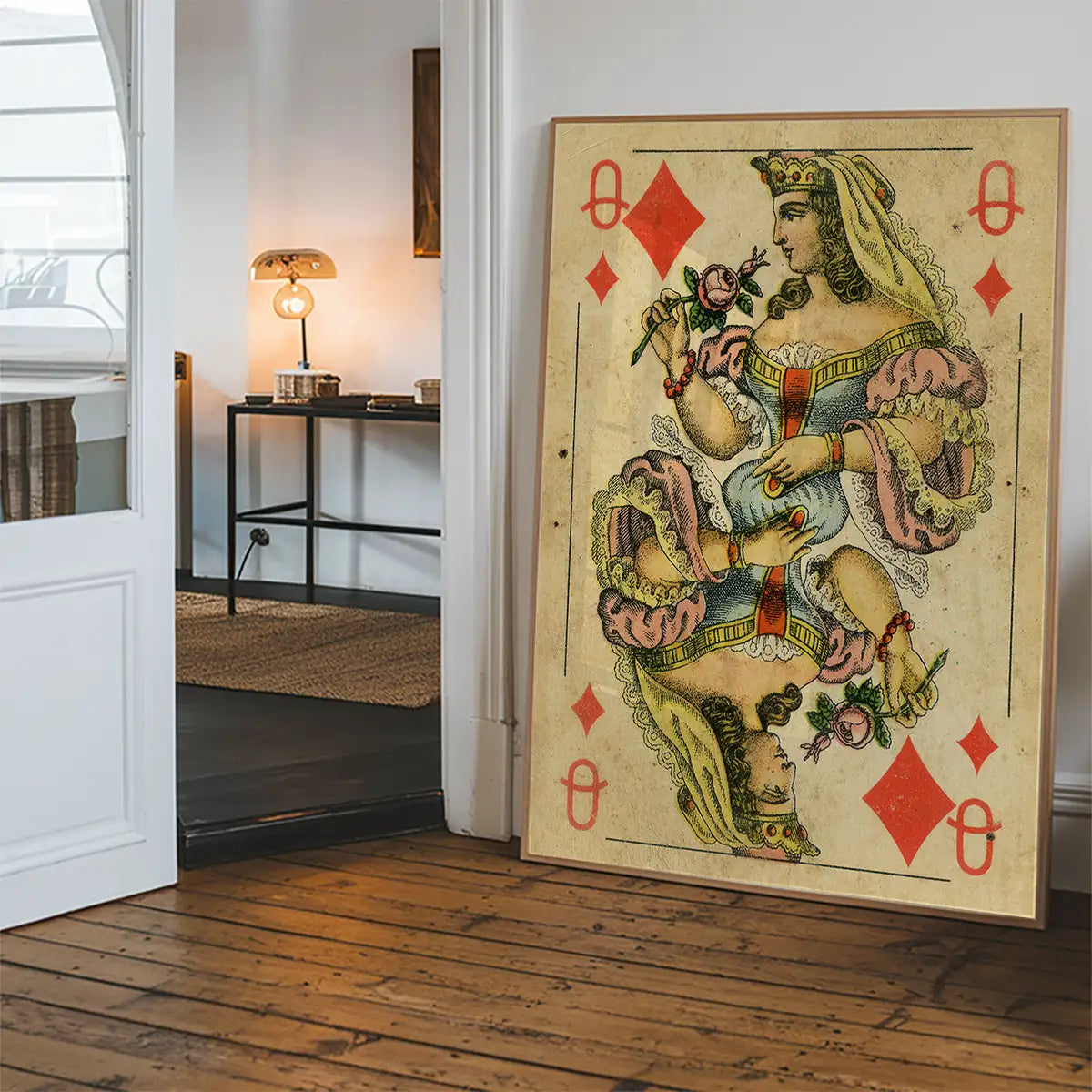 Vintage Playing Card Print - Queen of Diamonds