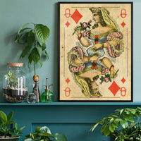 Vintage Playing Card Print - Queen of Diamonds