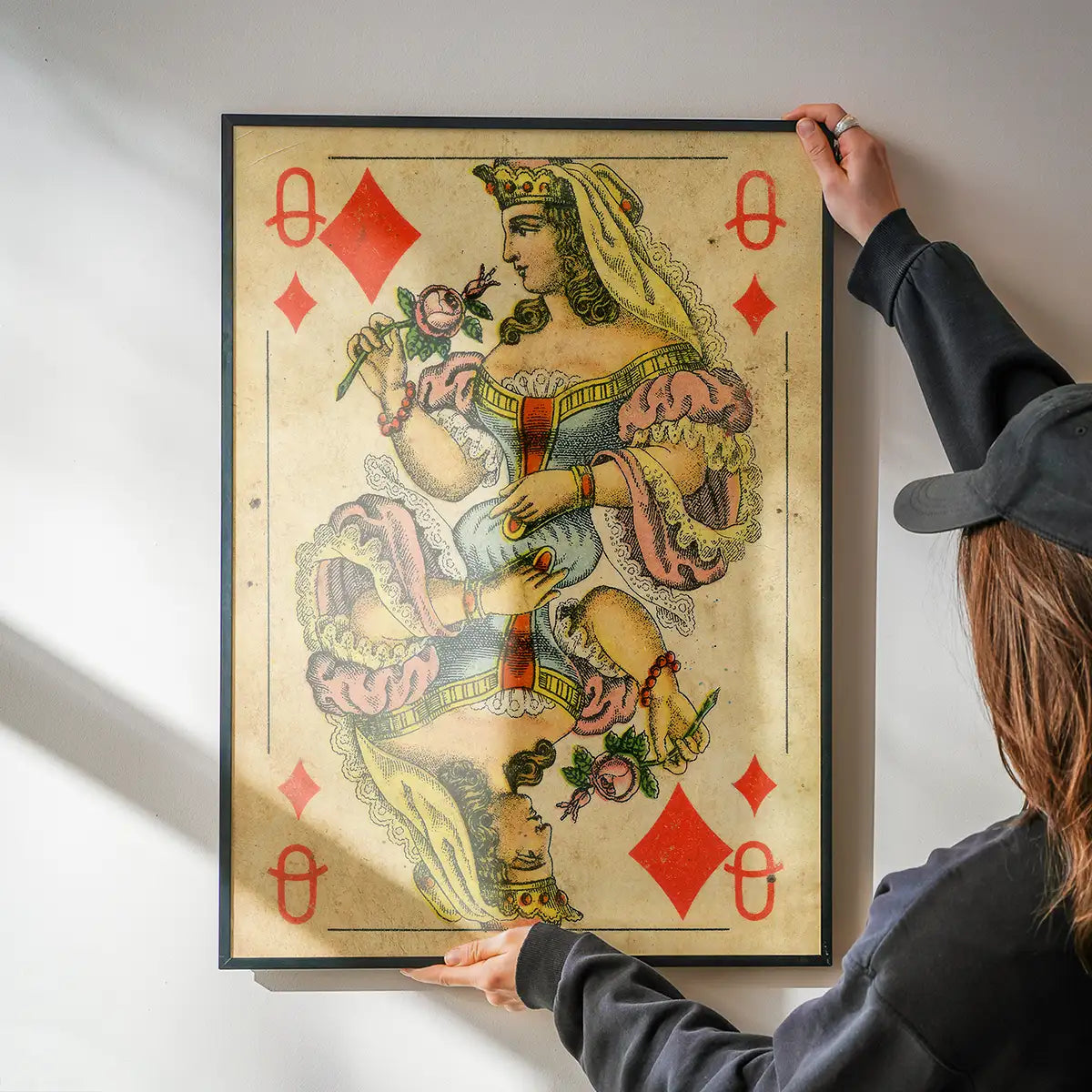 Vintage Playing Card Print - Queen of Diamonds