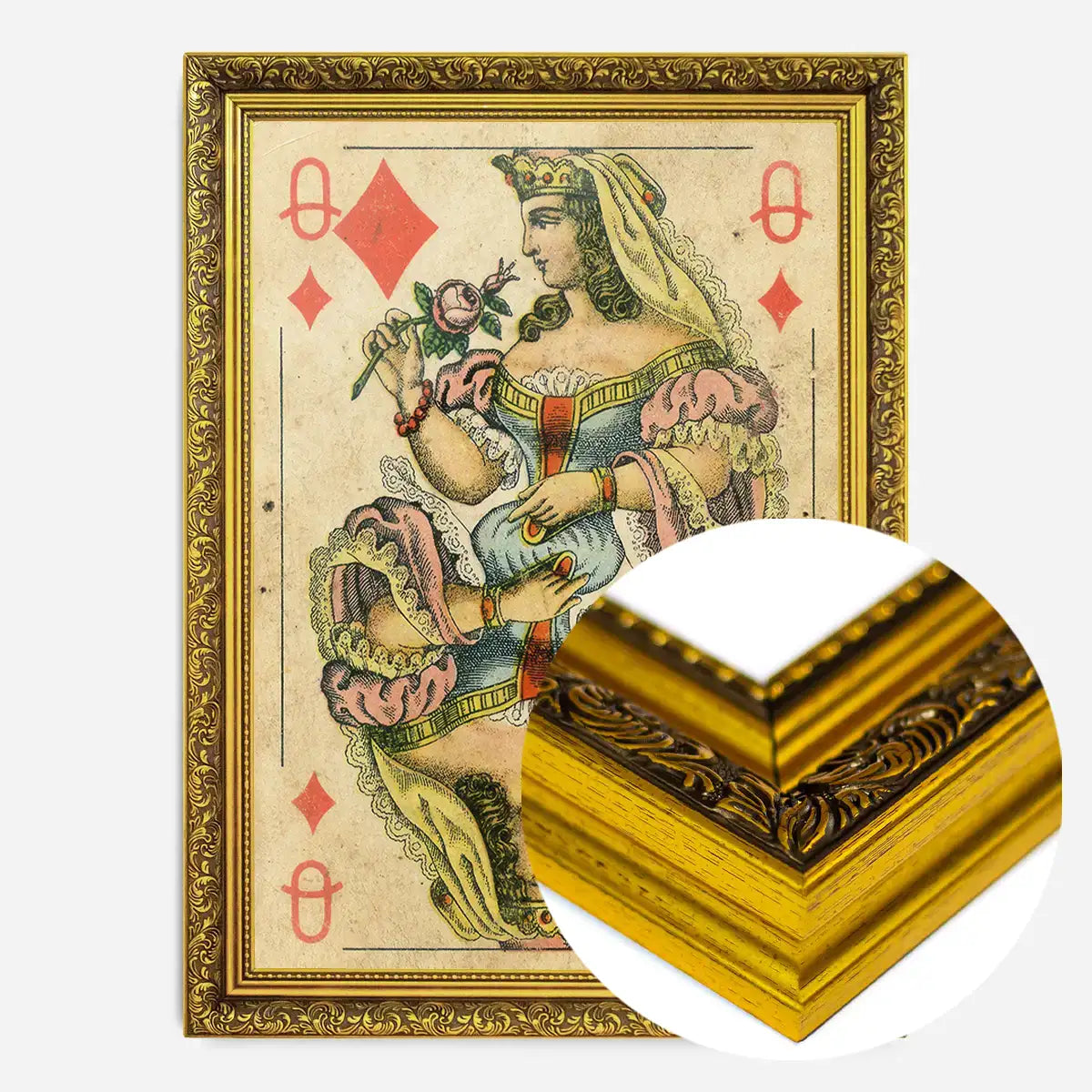 Vintage Playing Card Print - Queen of Diamonds