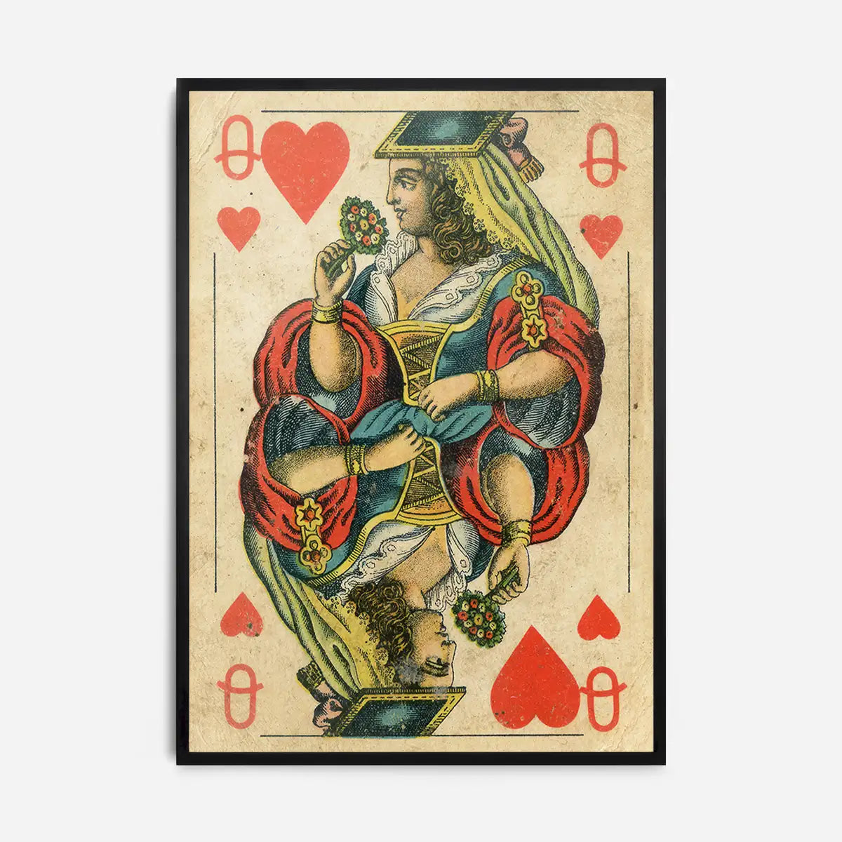 Vintage Playing Card Print - Queen of Hearts