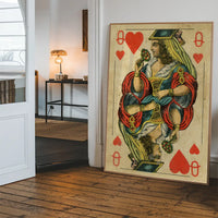 Vintage Playing Card Print - Queen of Hearts