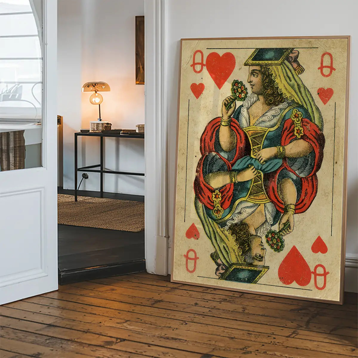 Vintage Playing Card Print - Queen of Hearts