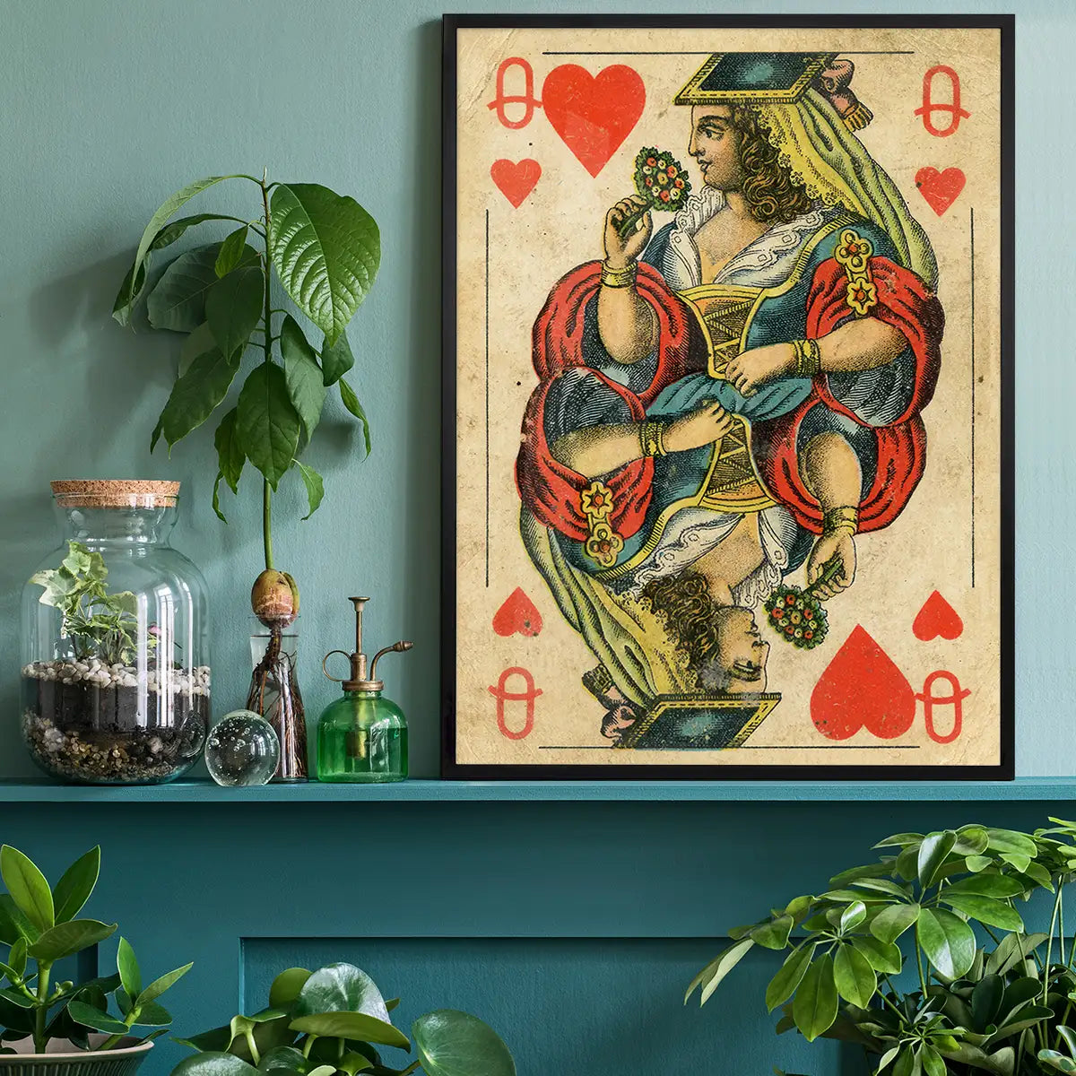 Vintage Playing Card Print - Queen of Hearts
