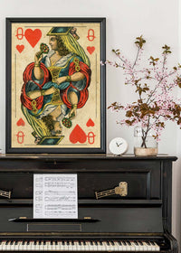 Vintage Playing Card Print - Queen of Hearts