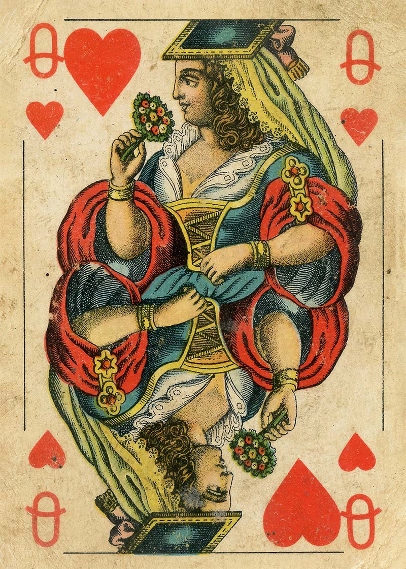 Vintage Playing Card Print - Queen of Hearts Free Gift!