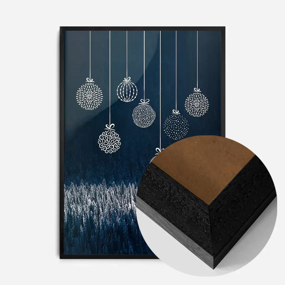 Navy Illustrated Baubles Christmas Print