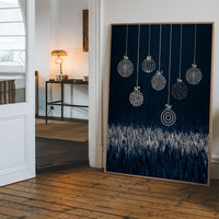 Navy Illustrated Baubles Christmas Print