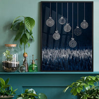 Navy Illustrated Baubles Christmas Print