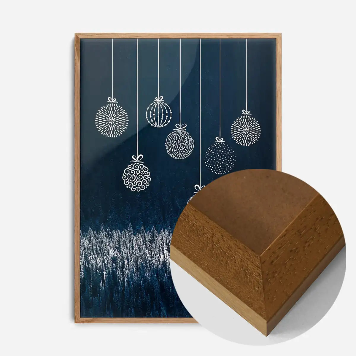 Navy Illustrated Baubles Christmas Print