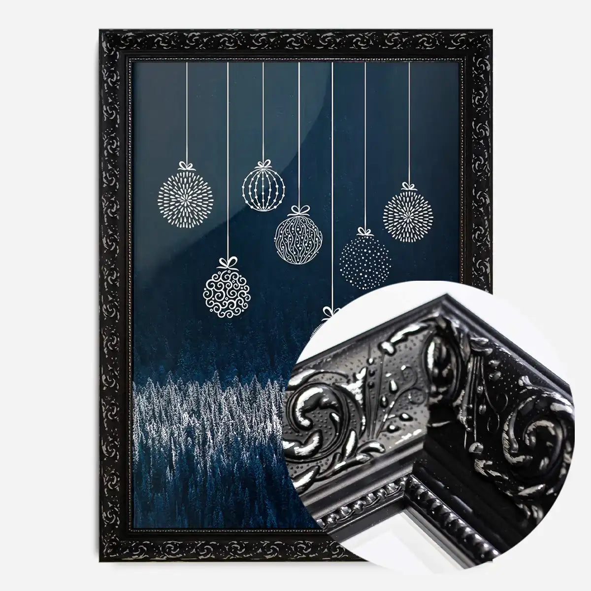 Navy Illustrated Baubles Christmas Print