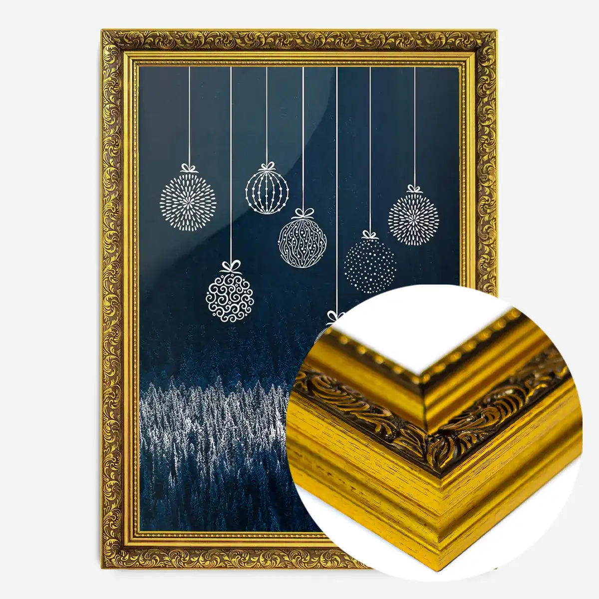 Navy Illustrated Baubles Christmas Print