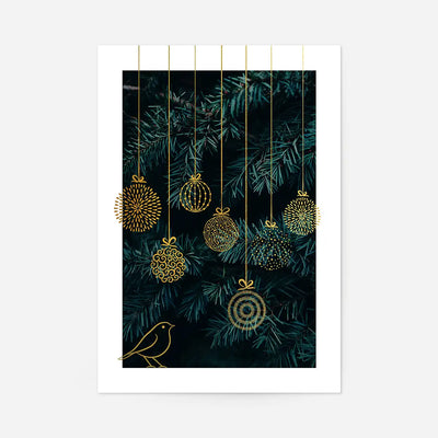 Gold Illustrated Baubles Christmas Print