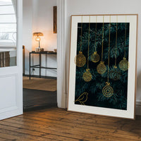 Gold Illustrated Baubles Christmas Print