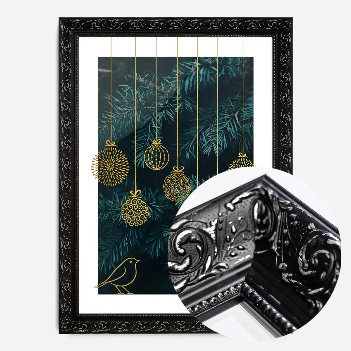 Gold Illustrated Baubles Christmas Print