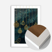 Gold Illustrated Baubles Christmas Print