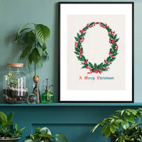 Vintage Antique Wreath Christmas Print