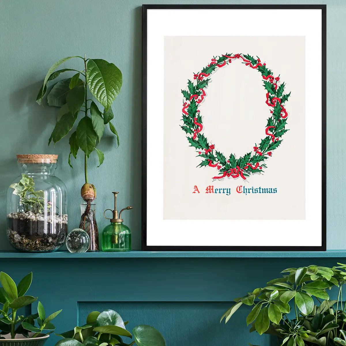 Vintage Antique Wreath Christmas Print