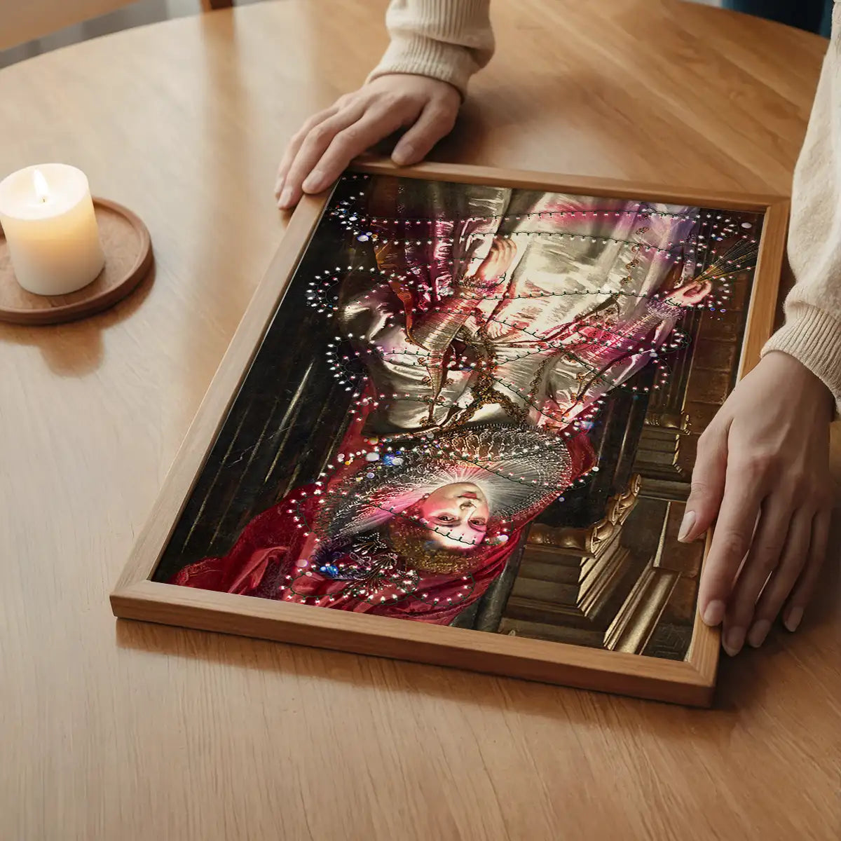 Portrait Wrapped in Fairy Lights Christmas Print