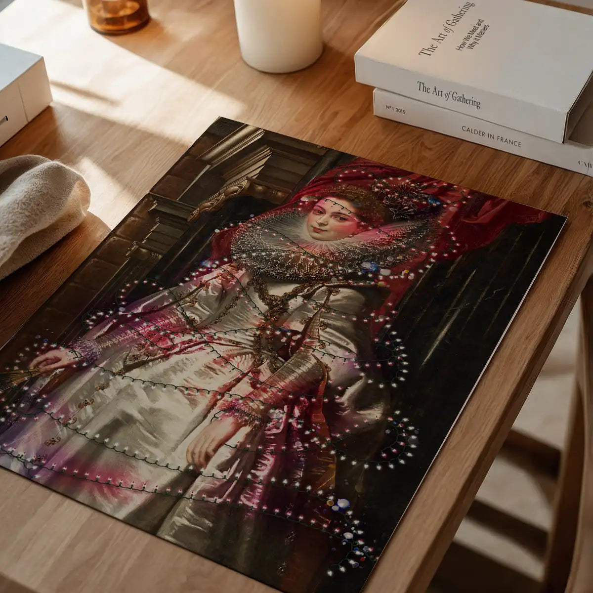 Portrait Wrapped in Fairy Lights Christmas Print