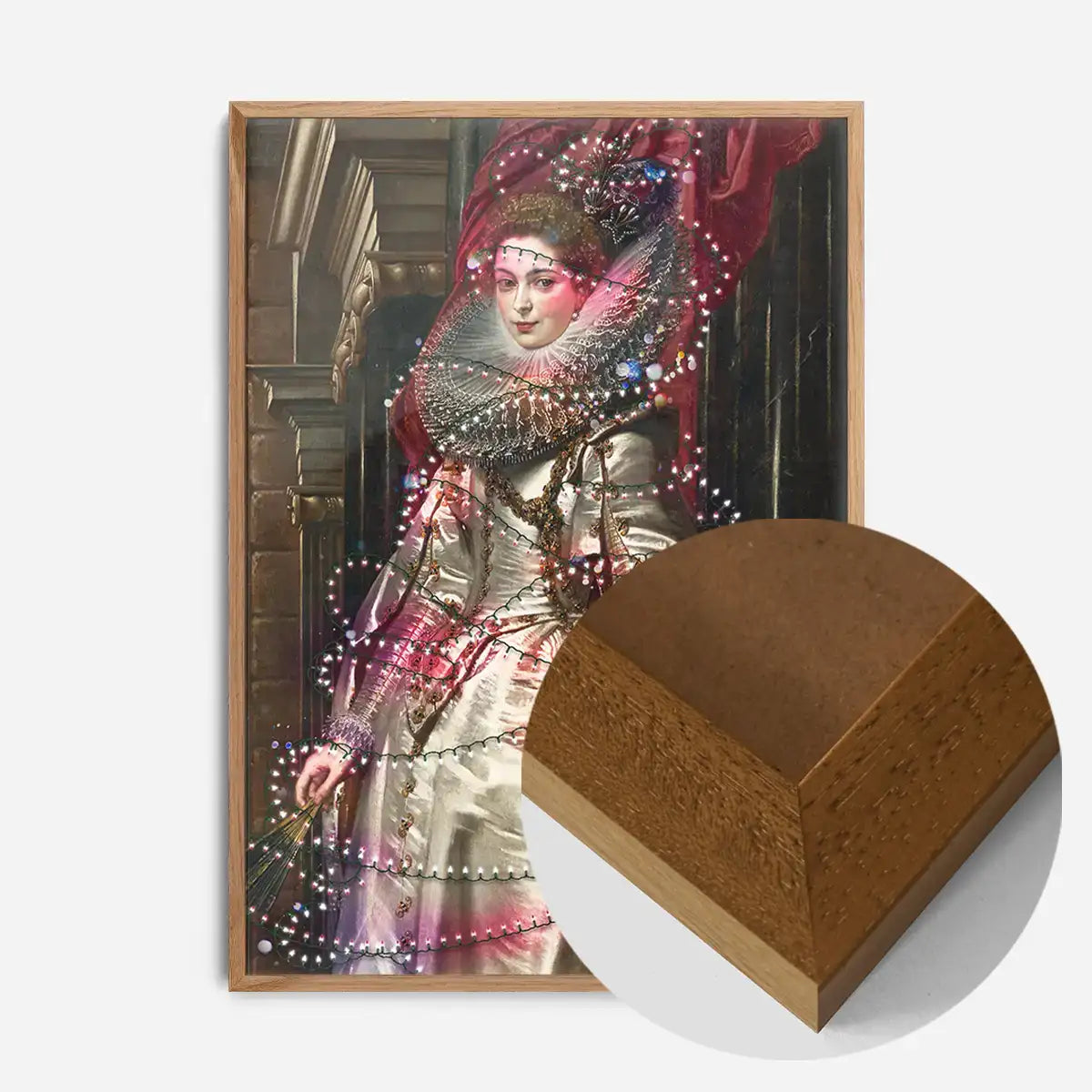 Portrait Wrapped in Fairy Lights Christmas Print