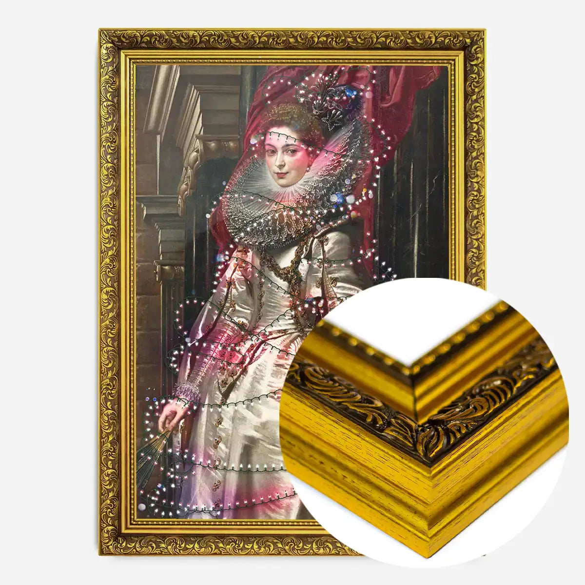Portrait Wrapped in Fairy Lights Christmas Print